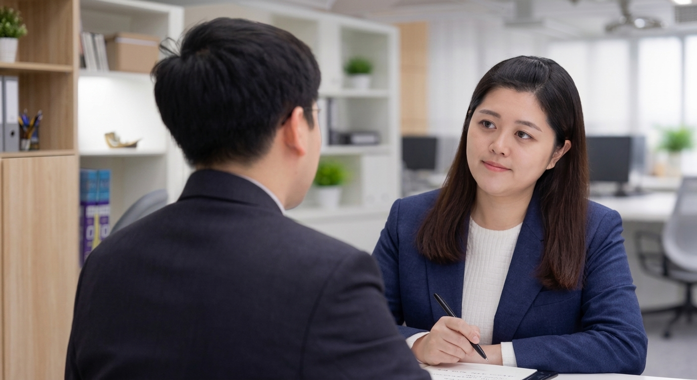 리뷰딜리트 대표가 원장님과 차분하게 상담하는 모습
