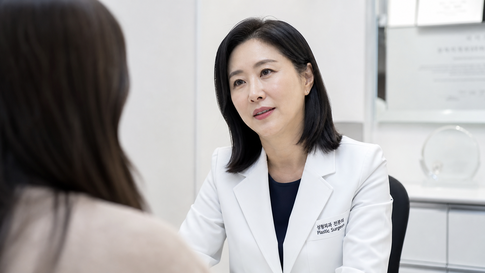 환자와 차분하게 상담하는 여성 성형외과 전문의